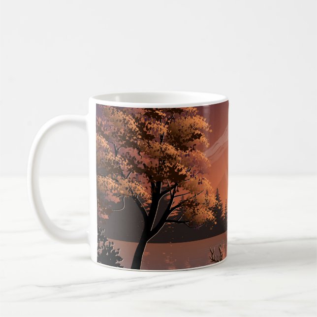 Sunrise Landscape with Lake and Deers-51207 Coffee Mug (Left)
