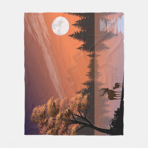 Sunrise Landscape with Lake and Deers-51207 Fleece Blanket
