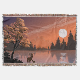 Sunrise Landscape with Lake and Deers-51207 Throw Blanket