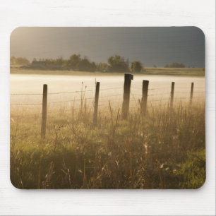 Sunrise lights fog along fence near Charlo Mouse Mat