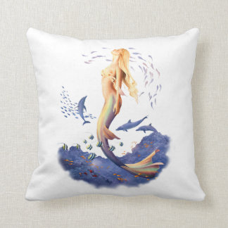 'Sunrise Mermaid' with Dolphins & Fish Cushion