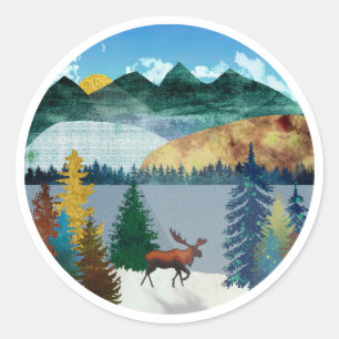 Sunrise Moose Classic Round Sticker
