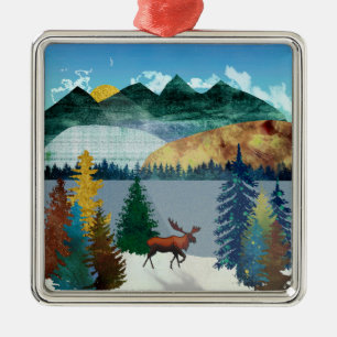 Sunrise Moose Metal Tree Decoration