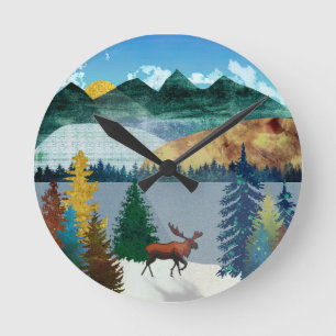 Sunrise Moose Round Clock
