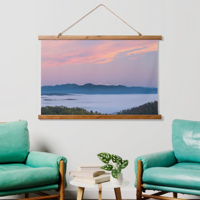 Sunrise morning fog in valley Triglav, Slovenia Hanging Tapestry (Living Room)