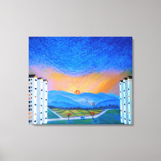 Sunrise Morning Korean Countryside Triple Canvas Print (Front)