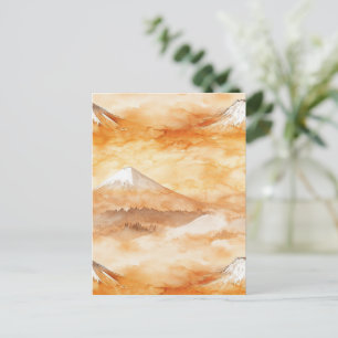 Sunrise Mount Fuji Watercolor Orange Landscape Postcard
