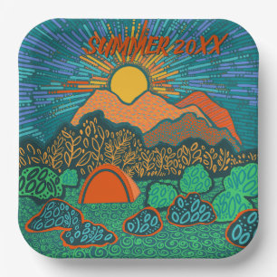 Sunrise Mountain Landscape Paper Plate