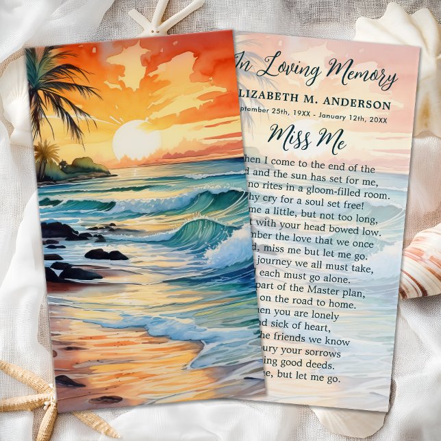 Sunrise Ocean Memorial Modern Funeral Prayer Card (Creator Uploaded)