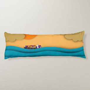 Sunrise Ocean Ship Sun Sunset Body Cushion