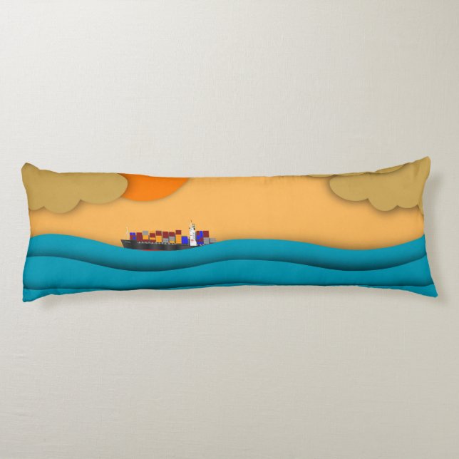 Sunrise Ocean Ship Sun Sunset Body Cushion (Back)