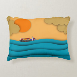 Sunrise Ocean Ship Sun Sunset Decorative Cushion