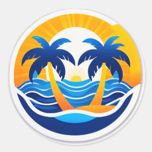 🌅 Sunrise Ocean Waves Emblem Sticker Coastal Gift