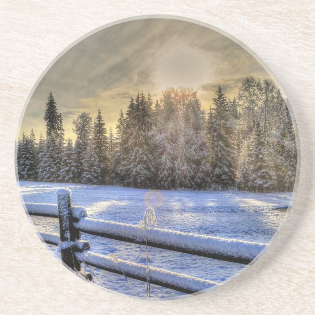 Sunrise on a Winter Pasture in Snow Coaster (Front)