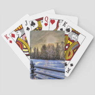 Sunrise on a Winter Pasture in Snow Playing Cards