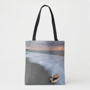 Sunrise On The Beach And A Shell Tote Bag