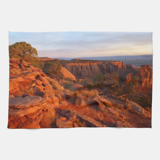 Sunrise on the Grand View Trail at CO Monument Tea Towel (Horizontal)