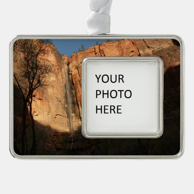 Sunrise on the Riverside Walk Trail at Zion Silver Plated Framed Ornament (Front)