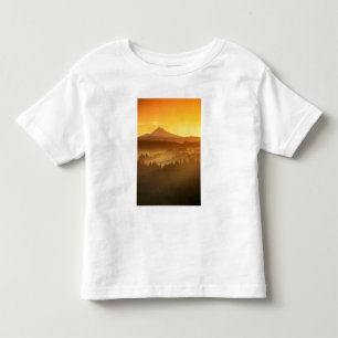 Sunrise orange colours the fog in the valley in toddler T-Shirt