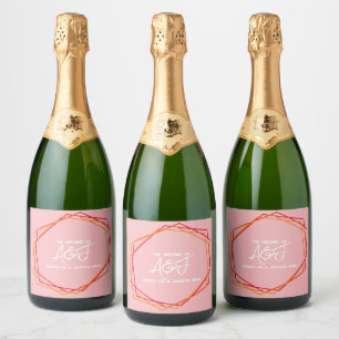 Sunrise Orange Pink Bright Rose Pink Red Wedding Sparkling Wine Label