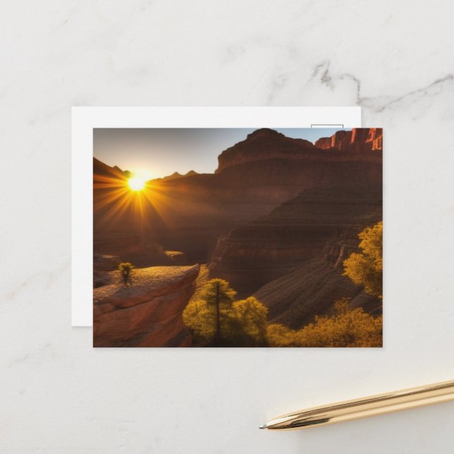 Sunrise Over a Canyon Postcard (Front/Back In Situ)