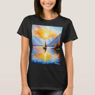 Sunrise over a lake and snow capped mountains T-Shirt