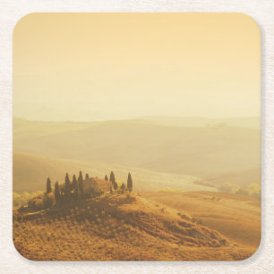 Sunrise over a landscape in Tuscany coaster