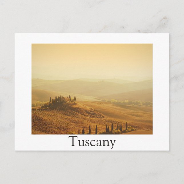 Sunrise over a landscape in Tuscany white postcard (Front)