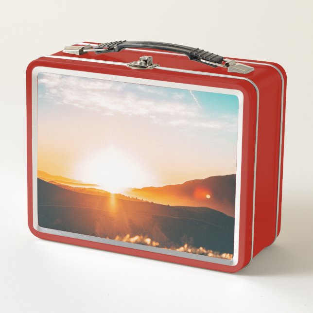 sunrise over a mountain metal lunch box (Front)