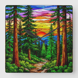 Sunrise Over a Tranquil Forest Landscape Square Wall Clock