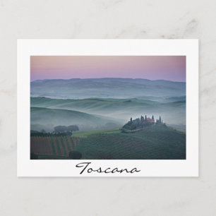 Sunrise over a Tuscany landscape white text card