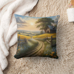 Sunrise over a view of rural hills cushion