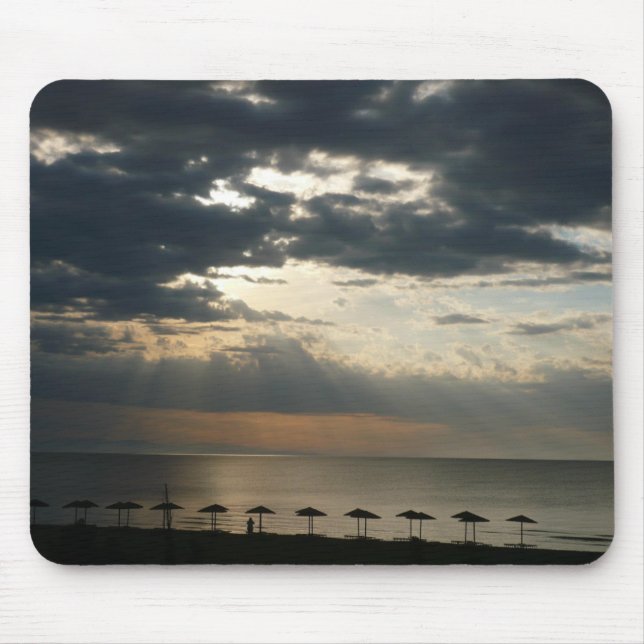 Sunrise over beach in Greece Scenic Seascape Photo Mouse Mat (Front)