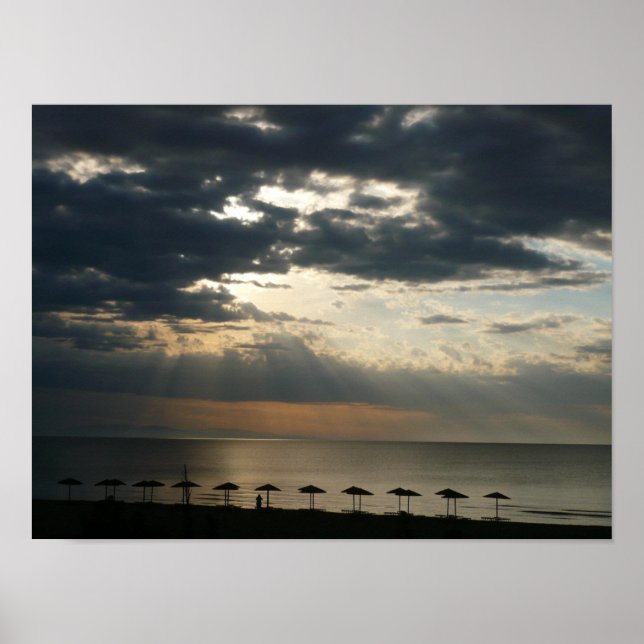 Sunrise over beach in Greece Scenic Seascape Photo Poster (Front)