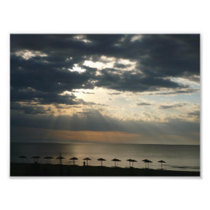 Sunrise over beach in Greece Scenic Seascape Photo Print