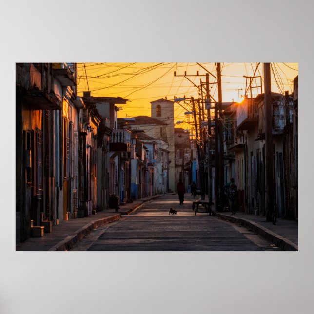 Sunrise Over Camaguey City Street, Camaguey, Cuba Poster (Front)