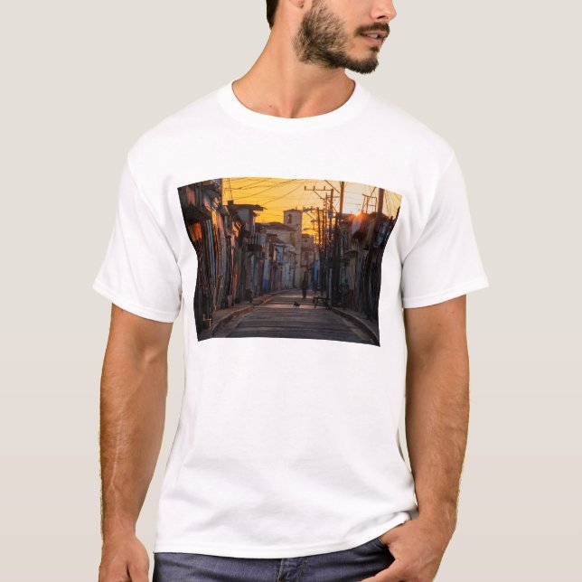 Sunrise Over Camaguey City Street, Camaguey, Cuba T-Shirt (Front)