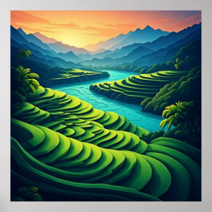 Sunrise Over Emerald Rice Terraces 🌅 Poster