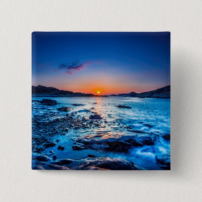 Sunrise Over Horizon At Seashore At Dawn 15 Cm Square Badge (Front)