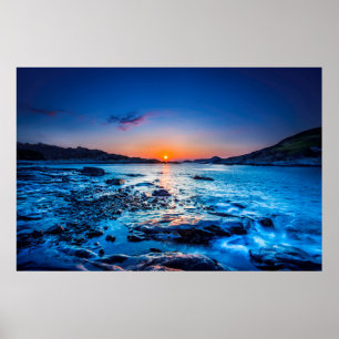 Sunrise Over Horizon At Seashore At Dawn Poster