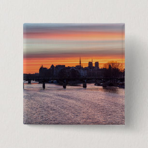 Sunrise over Ile de la Cite and Notre Dame - Paris 15 Cm Square Badge