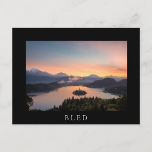 Sunrise over Lake Bled black postcard