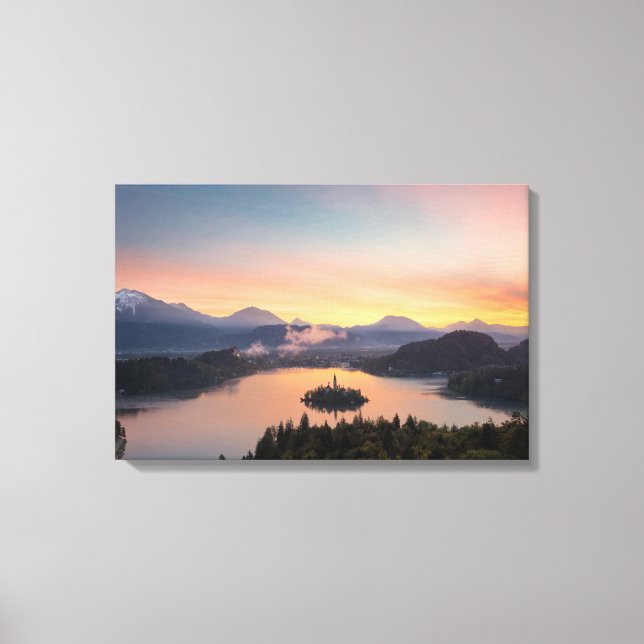 Sunrise over Lake Bled canvas print (Front)
