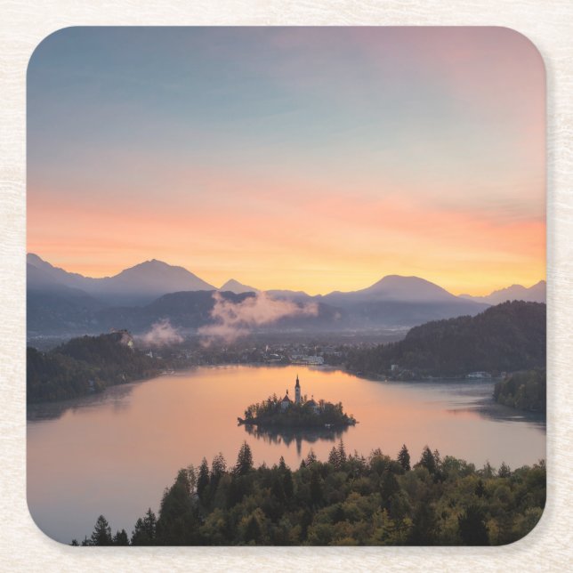 Sunrise over Lake Bled coaster (Front)