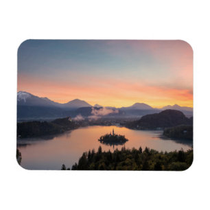 Sunrise over Lake Bled rectangular magnet