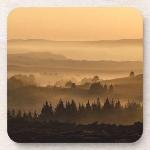 Sunrise Over Misty Rolling Hills Landscape Coaster