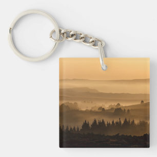 Sunrise Over Misty Rolling Hills Landscape Key Ring
