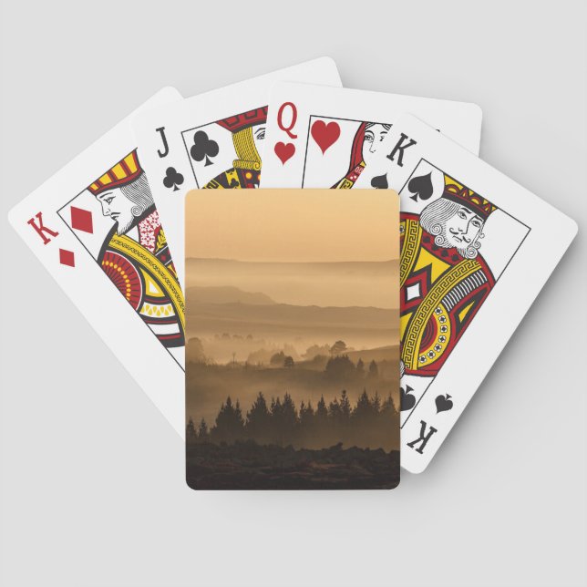 Sunrise Over Misty Rolling Hills Landscape Playing Cards (Back)
