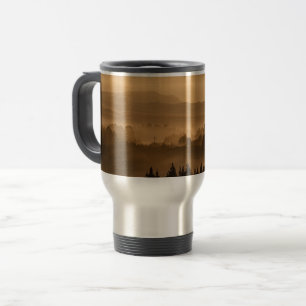 Sunrise Over Misty Rolling Hills Landscape Travel Mug