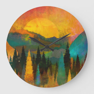 Sunrise Over Mountains Large Clock